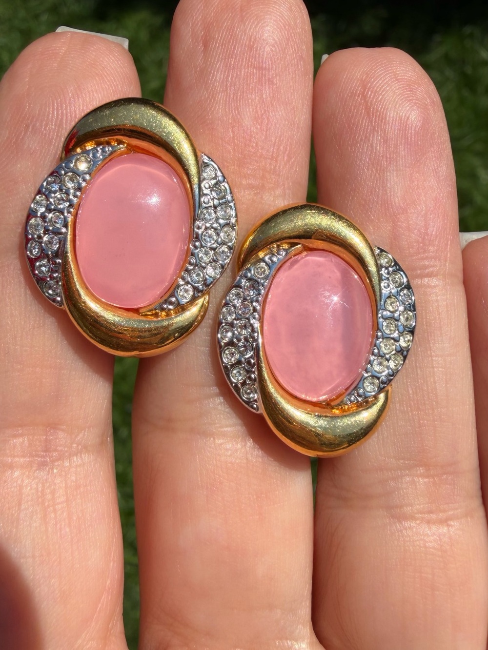 Butler Gold & Silver Tone Earrings – Pink Stones – Excellent Condition